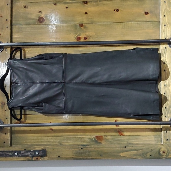 REM GARSON LITTLE BLACK LEATHER DRESS CLASSIC BOLD MOTO STATEMENT - Picture 4 of 10